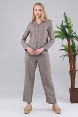 Deli Hanım-   %100 Kenevir İplik Kadın Pijama Takımı