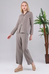 Deli Hanım-   %100 Kenevir İplik Kadın Pijama Takımı