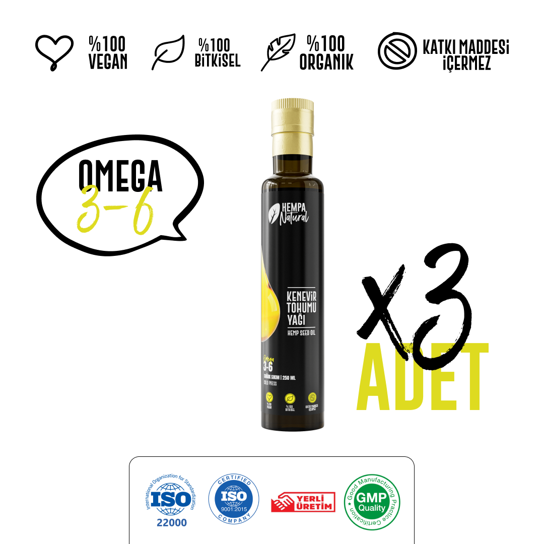 Hempa Natural Kenevir Tohumu Yağı 250ml x 3 (750 ml)